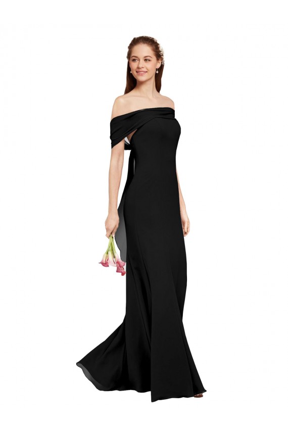 Preto Sereia Fora do Ombro Comprimento Chão Vestido de Madrinha / Vestido de Festa Acessíveis