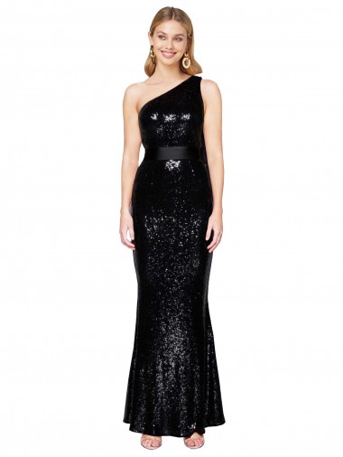 Preto Sereia Um Ombro Comprimento Chão Vestidos de Madrinha / Vestidos de Noite / Vestidos de Festa Acessíveis