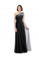 Preto Linha A Um Ombro Comprimento Chão Vestido Formais / Vestido de Madrinha Acessíveis