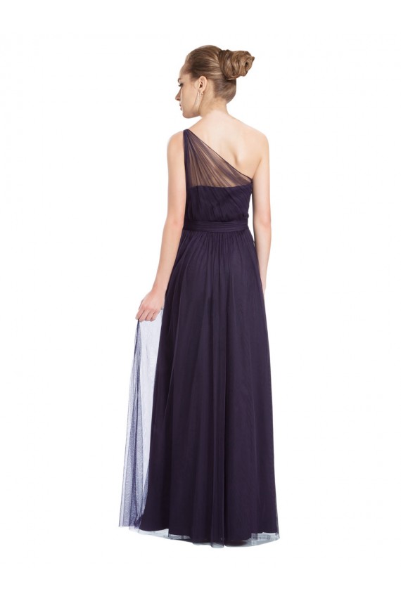 Preto Linha A Um Ombro Comprimento Chão Vestido Formais / Vestido de Madrinha Acessíveis