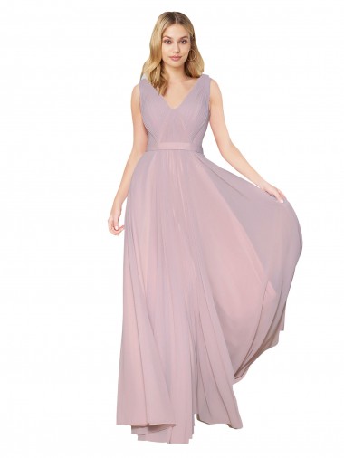 Costas em V Prímula Linha A Decote Alto Comprimento Chão Vestidos de Madrinha / Vestidos de Noite / Vestidos de Festa Acessíveis