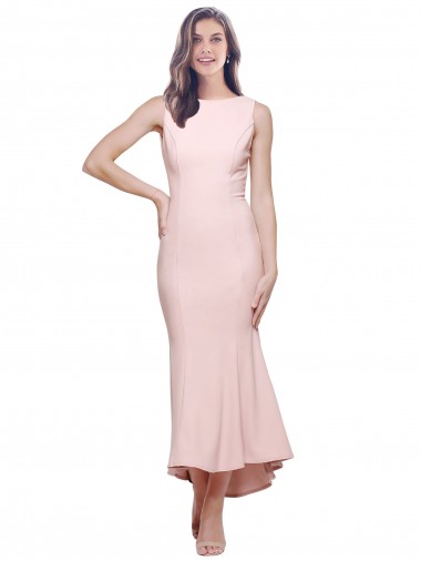 Lombar Rosa Bainha Decote Alto Alto Baixo Vestidos de Madrinha / Vestidos de Noite / Vestidos de Festa / Vestidos de Cocktail Acessíveis