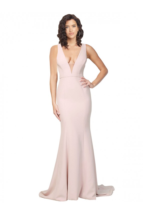 Costas em V Rosa Bainha Decote V Comboio Varredela Vestidos de Madrinha / Vestidos de Noite / Vestidos de Festa Acessíveis