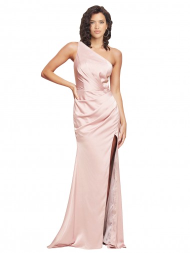 Lombar Rosa Bainha Um Ombro Comprimento Chão Vestidos de Madrinha / Vestidos de Noite / Vestidos de Festa Acessíveis