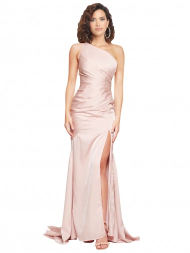 Rosa Bainha Um Ombro Comprimento Chão Vestidos de Madrinha / Vestidos de Noite / Vestidos de Festa Acessíveis