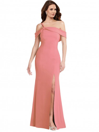 Lombar Rosa Choque Trombeta Um Ombro Comprimento Chão Vestidos de Madrinha / Vestidos de Festa Acessíveis