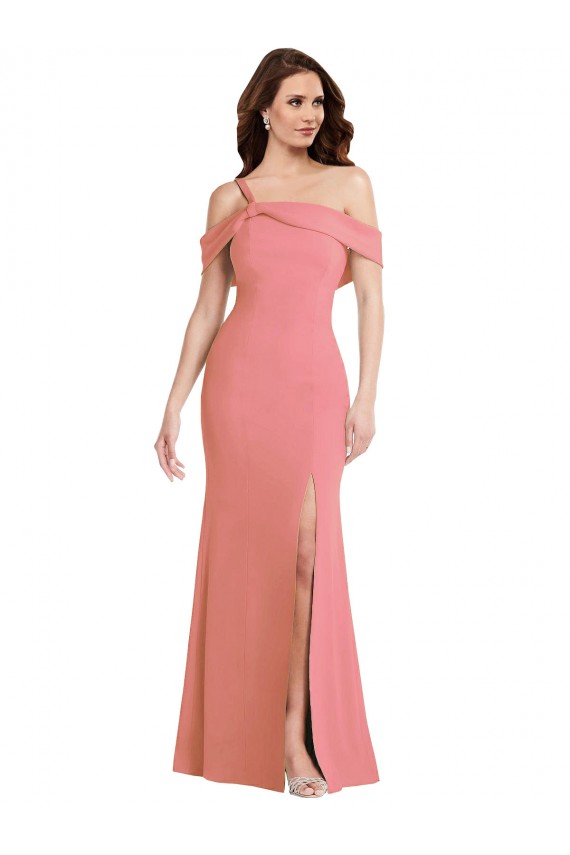 Lombar Rosa Choque Trombeta Um Ombro Comprimento Chão Vestidos de Madrinha / Vestidos de Festa Acessíveis
