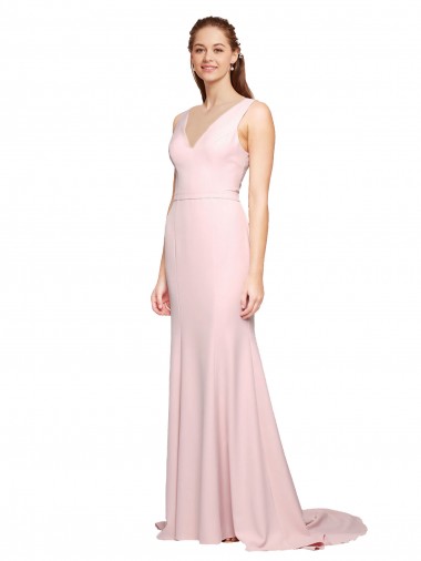 Costas em V Rosa Linha A Decote V Comboio Varredela Longo Vestidos de Madrinha / Vestidos de Festa Acessíveis