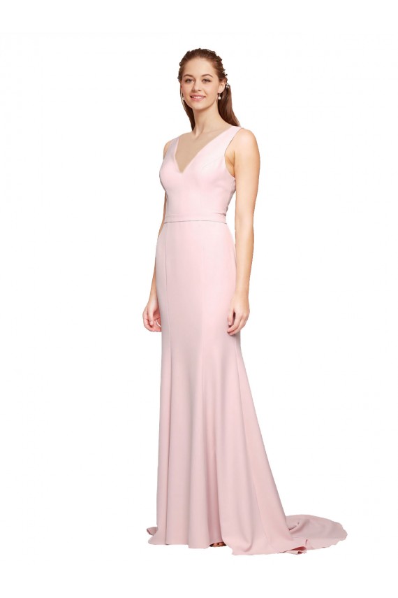 Costas em V Rosa Linha A Decote V Comboio Varredela Longo Vestidos de Madrinha / Vestidos de Festa Acessíveis