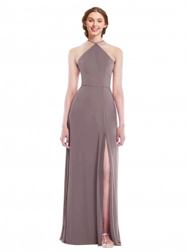Lombar Rosa Empoeirada Linha A Cabeçada Comprimento Chão Vestidos de Madrinha / Vestidos de Noite Acessíveis