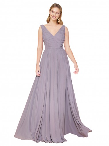 Costas em V Rosa Empoeirada Linha A Decote Alto Comprimento Chão Vestidos de Madrinha / Vestidos de Noite / Vestidos de Festa Acessíveis