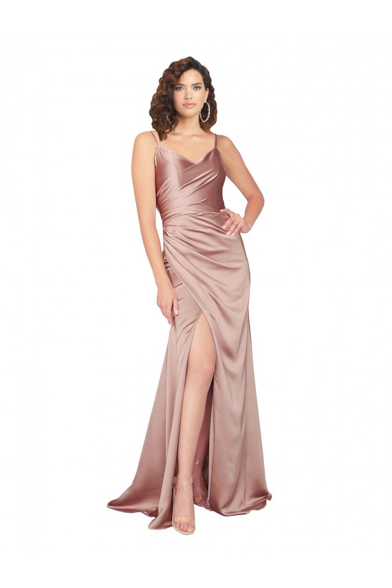 Costas em V Rosa Empoeirado Bainha Decote V Comprimento Chão Vestidos de Madrinha / Vestidos de Noite / Vestidos de Festa Acessíveis
