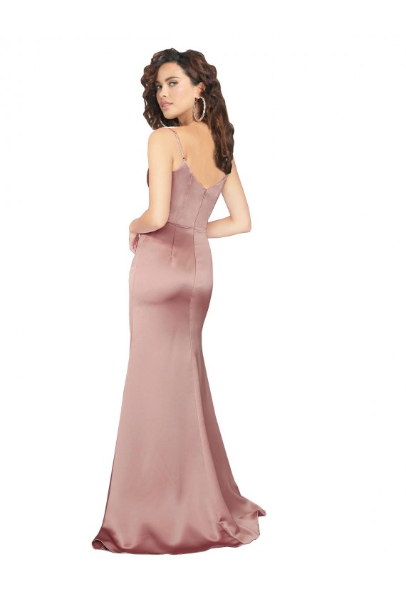 Costas em V Rosa Empoeirado Bainha Decote V Comprimento Chão Vestidos de Madrinha / Vestidos de Noite / Vestidos de Festa Acessíveis
