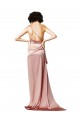 Abrir de volta Rosa Empoeirado Linha A Um Ombro Comprimento Chão Vestidos de Madrinha / Vestidos de Noite / Vestidos de Festa Acessíveis