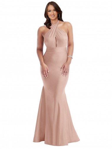 Abrir de volta Rosa Empoeirado Sereia Cabeçada Comprimento Chão Vestidos de Madrinha / Vestidos de Noite / Vestidos de Festa Acessíveis