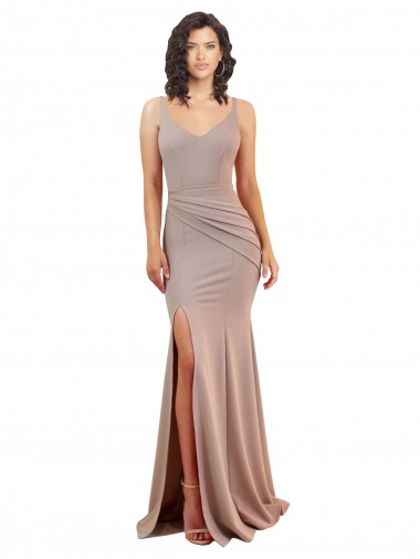 Lombar Rosa Empoeirado Sereia Decote V Comprimento Chão Longo Vestidos de Madrinha / Vestidos de Noite / Vestidos de Festa Acessíveis