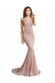 Lombar Rosa Empoeirado Sereia Decote V Comprimento Chão Vestidos de Madrinha / Vestidos de Noite / Vestidos de Festa Acessíveis