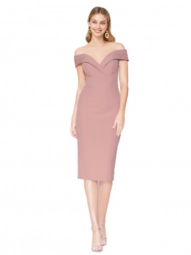 Rosa Empoeirado Sereia Decote Alto Comprimento Joelho Vestidos de Madrinha / Vestidos de Noite / Vestidos de Festa Acessíveis