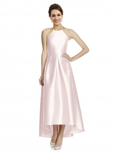 Criss Cruz Rosa Linha A Cabeçada Alto Baixo Vestidos de Madrinha Acessíveis