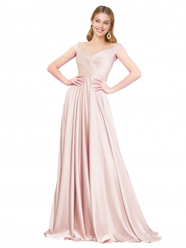 Rosa Linha A Decote Alto Comprimento Chão Vestidos de Madrinha / Vestidos de Noite / Vestidos de Festa Acessíveis