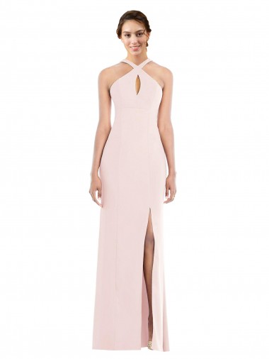 Lombar Rosa Trombeta Cabeçada Comprimento Chão Vestidos de Madrinha / Vestidos de Noite / Vestidos de Festa Acessíveis