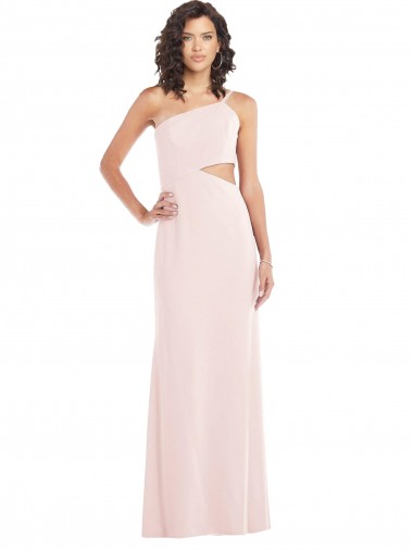 Rosa Trombeta Um Ombro Comprimento Chão Vestidos de Madrinha / Vestidos de Noite / Vestidos de Festa Acessíveis