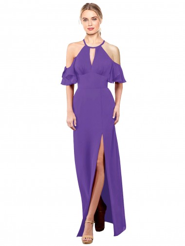 Abrir de volta Roxo Linha A Cabeçada Comprimento Chão Vestidos de Madrinha Acessíveis