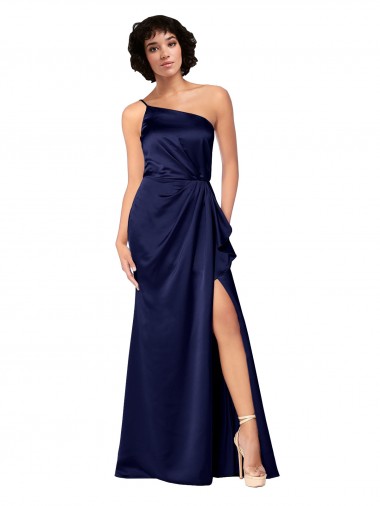 Safira Linha A Um Ombro Comprimento Chão Vestidos de Madrinha / Vestidos de Noite / Vestidos de Festa Acessíveis