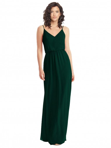 Lombar Sempre Verde Linha A Decote V Comprimento Chão Longo Vestidos de Madrinha Acessíveis