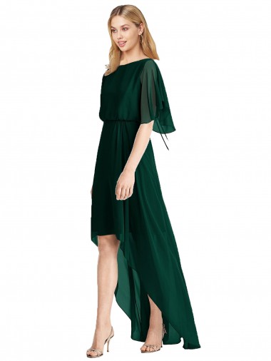 Amarrar para trás Sempre Verde Linha A Decote redondo Alto Baixo Alto Baixo, Vestidos de Madrinha Acessíveis