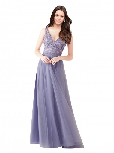 Costas em V Linha A Amor Comprimento Chão Longo Vestidos de Madrinha Acessíveis