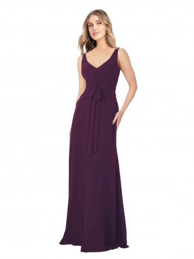 Uva Linha A Decote V Comprimento Chão Vestido de Madrinha / Vestido Formais Acessíveis