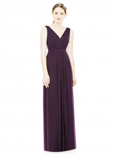 Uva Linha A Decote V Comprimento Chão Vestido de Madrinha / Vestido de Noite Acessíveis