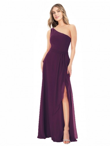 Uva Linha A Um Ombro Comprimento Chão Vestido de Madrinha / Vestido de Baile Acessíveis