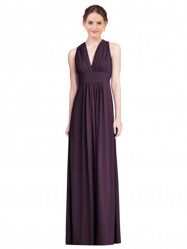 Uva Linha A Decote V Comprimento Chão Vestido de Noite / Vestidos de Madrinha Acessíveis