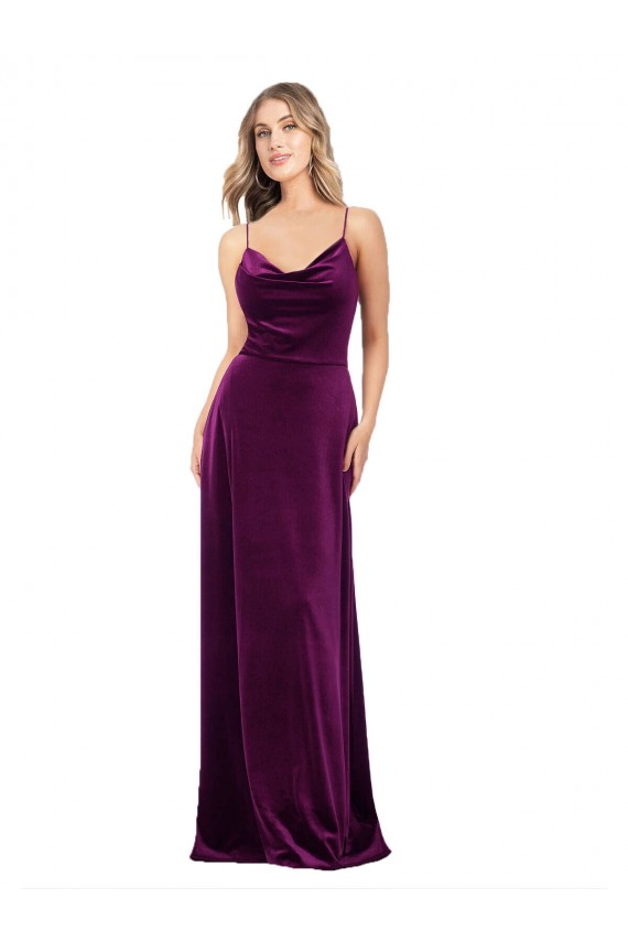 Criss Cruz Uva Linha A Decote V Comprimento Chão Vestidos de Madrinha / Vestidos de Noite / Vestidos de Festa Acessíveis