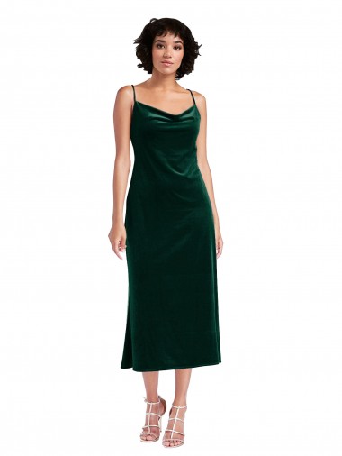 Criss Cruz Verde Escuro Bainha Decote Capuz Comprimento Midi Curto Vestidos de Madrinha / Vestidos de Noite / Vestidos de Festa Acessíveis