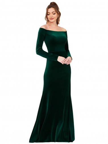 Verde Escuro Bainha Fora do Ombro Comprimento Chão Vestidos de Madrinha / Vestidos de Noite / Vestidos de Festa Acessíveis