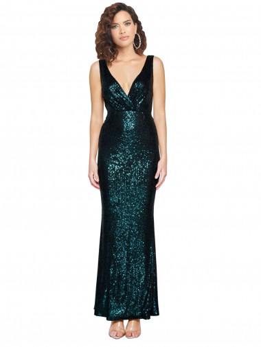 Verde Escuro Sereia Decote V Comprimento Chão Vestidos de Madrinha / Vestidos de Noite / Vestidos de Festa Acessíveis
