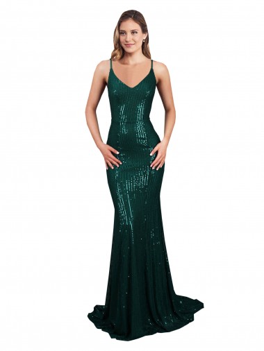 Lombar Verde Escuro Sereia Decote V Comprimento Chão Vestidos de Madrinha / Vestidos de Noite / Vestidos de Festa Acessíveis