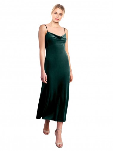 Lombar Verde Escuro Linha A Decote Capuz Comprimento Midi Vestidos de Madrinha / Vestidos de Festa / Vestidos de Cocktail / Vestidos de Homecoming Acessíveis