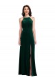 Verde Escuro Linha A Decote Alto Comprimento Chão Vestidos de Madrinha / Vestidos de Festa Acessíveis