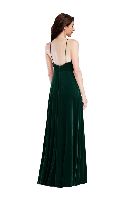 Verde Escuro Linha A Decote Alto Comprimento Chão Vestidos de Madrinha / Vestidos de Festa Acessíveis