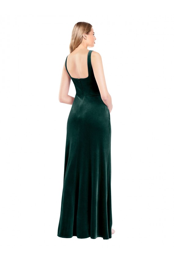 Verde Escuro Linha A Decote Quadrado Comprimento Chão Vestidos de Madrinha / Vestidos de Festa Acessíveis