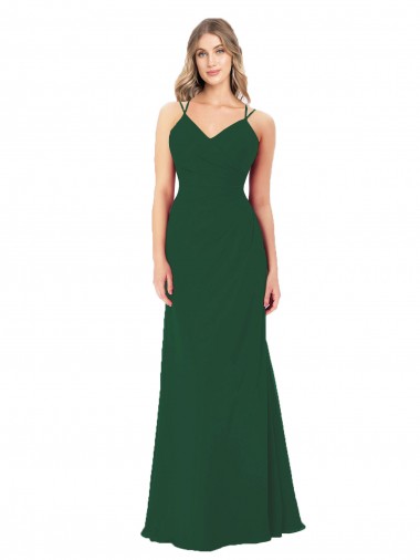 Verde Escuro Linha A Amor Comprimento Chão Vestidos de Madrinha Acessíveis