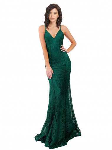Abrir de volta Verde Escuro Sereia Decote V Comprimento Chão Vestidos de Madrinha / Vestidos de Festa Acessíveis