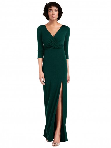 Costas em V Verde Escuro Trombeta Decote V Comprimento Chão Longo Vestidos de Madrinha / Vestidos de Noite / Vestidos de Festa Acessíveis