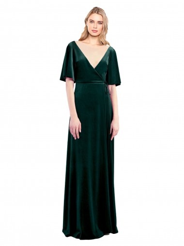 Costas em V Verde Escuro Linha A Decote V Comprimento Chão Longo Vestidos de Madrinha / Vestidos de Festa Acessíveis