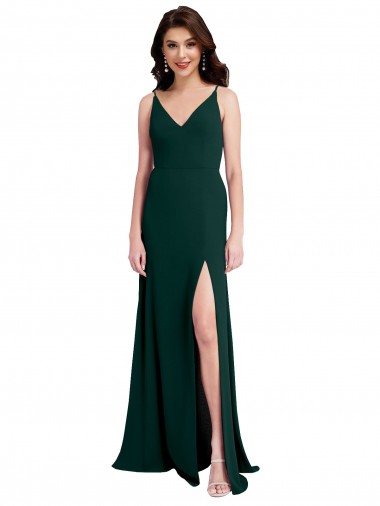 Costas em V Verde Meia-Noite Linha A Decote V Comprimento Chão Vestidos de Madrinha / Vestidos de Noite / Vestidos de Festa Acessíveis