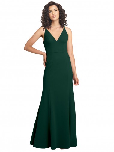 Costas em V Verde Meia-Noite Linha A Decote V Comprimento Chão Longo Vestidos de Madrinha / Vestidos de Noite / Vestidos de Festa Acessíveis